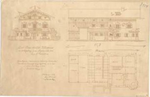 Thiersch, August ; Schloßberg; Wohnhaus Fellermaier - Grundriss, Ansichten