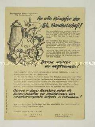 Hektografiertes Propagandaflugblatt der "Kampfgruppe Eisenhüttenstadt" für die Bataillonsübung