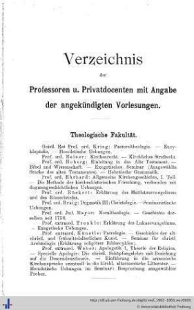 Verzeichnis der Professoren und Privatdocenten.