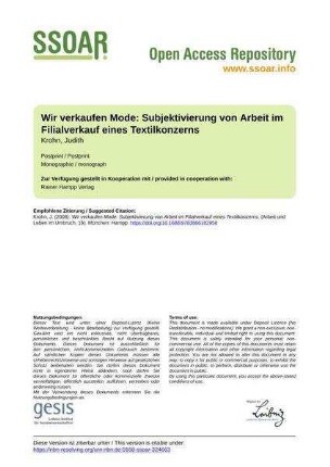 Wir verkaufen Mode: Subjektivierung von Arbeit im Filialverkauf eines Textilkonzerns