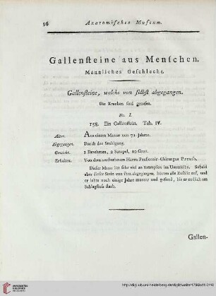 Gallensteine aus Menschen. Männliches Geschlecht