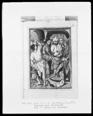Gebetbuch — Folge von Passionsszenen nach Stichen Schongauers — Jesus vor Kaiphas, Folio 11recto