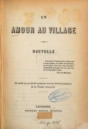 Un amour au village : Nouvelle