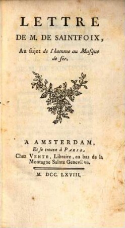 Lettre au sujet de l'homme au masque de fer