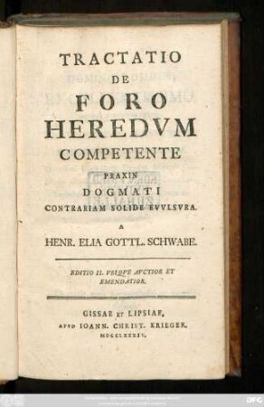 Tractatio De Foro Heredvm Competente Praxin Dogmati Contrariam Solide Evvlsvra