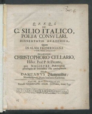 De C. Silio Italico, Poeta Consulari, Dissertatio Academica