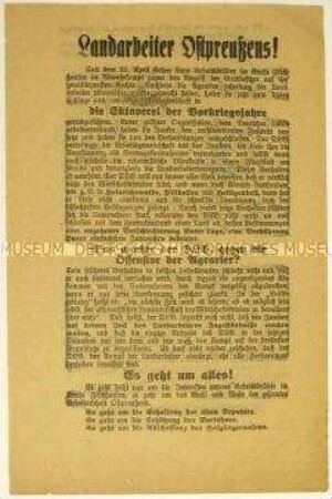 Flugblatt der oppositionellen Landarbeiter Ostpreußens gegen den Deutschen Landarbeiter-Verband