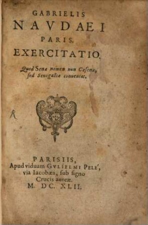 Exercitatio quod Senae nomen non Caesenae, sed Senogalliae conveniat