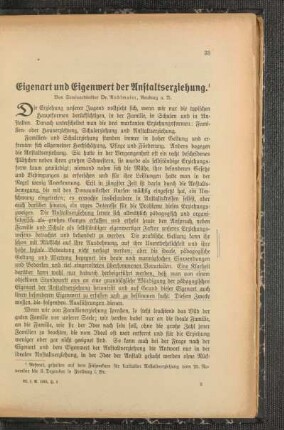 Eigenart und Eigenwert der Anstaltserziehung
