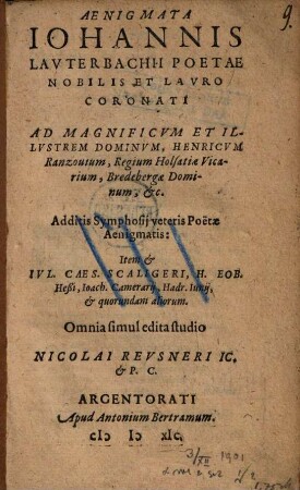 Aenigmata Iohannis Lavterbachii Poetae Nobilis Et Lavro Coronati