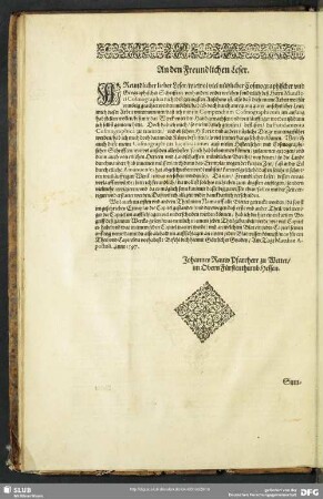 An den Freundlichen Leser