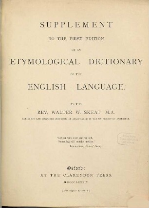 An Etymological Dictionary of the English Language, arranged on an historical basis : Supplement to the first edition