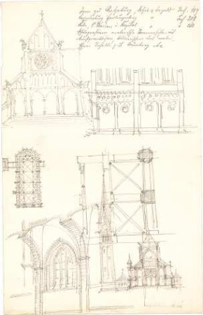 Schmidt, Heinrich von; München; St. Maximilian - Grundriss, Teilgrundriss, Ansicht, Schnitt, Details