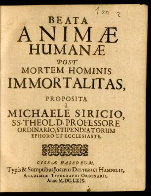 Beata Animae Humanae Post Mortem Hominis Immortalitas