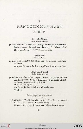 II. Handzeichnungen (Nr. 56-63)