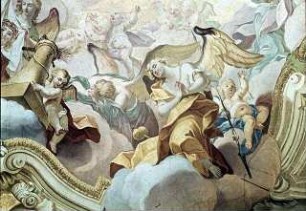 Engelschöre und die vier Erdteile in Verehrung Christi
