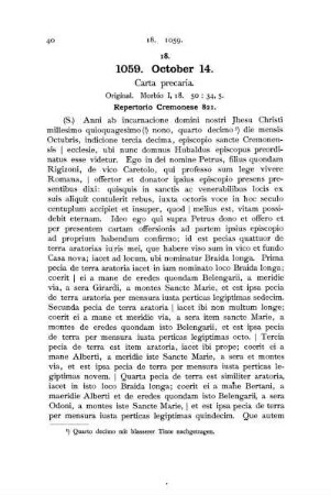 18. 1059. October 14. Carta precaria.