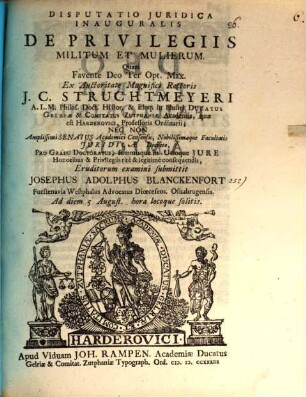 Disp. iur. inaug. de privilegiis militum et mulierum