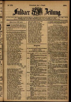 Ausgabe vom Samstag, den 01. August 1885.