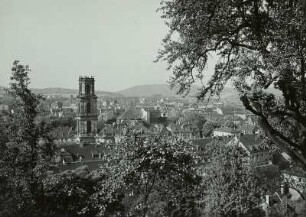 Saarbrücken, Blick vom Triller nach Norden auf die Stadt mit Ludwigskirche.
