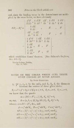 Notes on the circle which cuts three given circles at given angles.