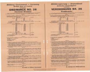 Verordnung Nr. 26 der Militärregierung Deutschland, Britisches Kontrollgebiet - Wahlbezirke