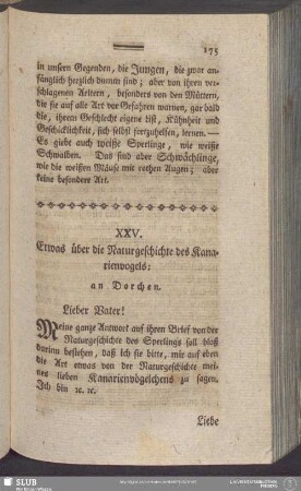 XXV. Etwas über die Naturgeschichte des Kanarienvogels