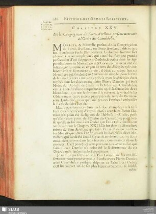 Chapitre XXV. De la Congregation de Fonte-Avellana presentement unie à l'Ordre des Camaldules