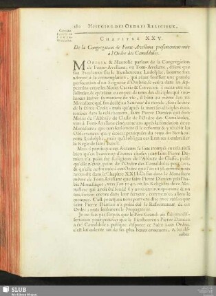 Chapitre XXV. De la Congregation de Fonte-Avellana presentement unie à l'Ordre des Camaldules