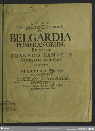 Disquisitio historica De Belgardia Pomeranorum