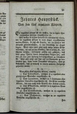 Zehntes Hauptstück. Von den fünf regulären Körpern.