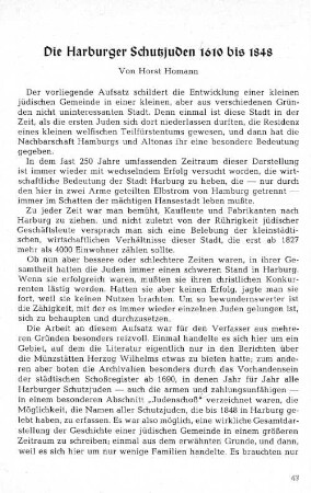 Die Harburger Schutzjuden 1610 bis 1848