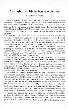 Die Harburger Schutzjuden 1610 bis 1848