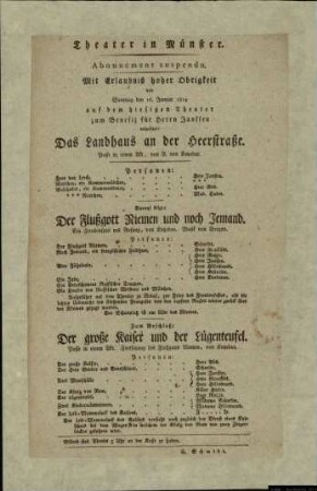 Das Landhaus an der Heerstraße / Darauf folgt: Der Flußgott Niemen und noch Jemand Zum Beschluß: Der große Kaiser und der Lügenteufel