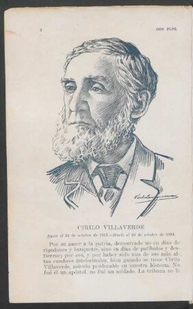 Cirilo Villaverde - Nació el 28 de octubre de 1812. - Murió el 24 de octubre de 1894.