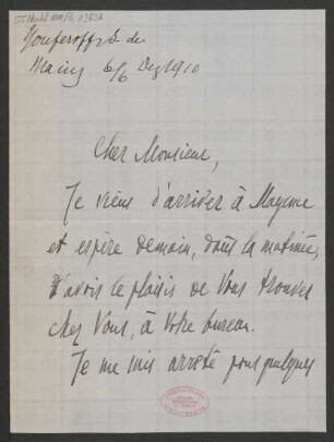 Brief an Ludwig Strecker  und B. Schott's Söhne : 06.12.1910