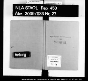 Namensverzeichnisse/Sterberegister des Standesamts Dötlingen Erstregister Band: