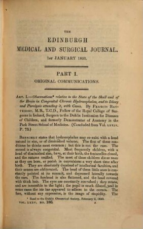 Edinburgh medical and surgical journal, 1851 = T. 75