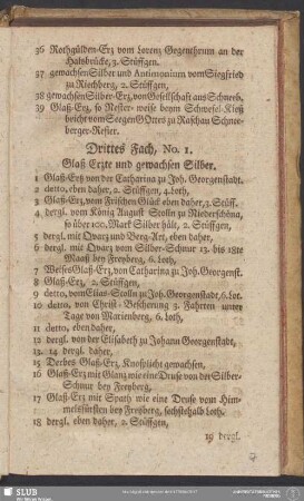 Drittes Fach, No. 1. Glaß-Erzte und gewachsen Silber