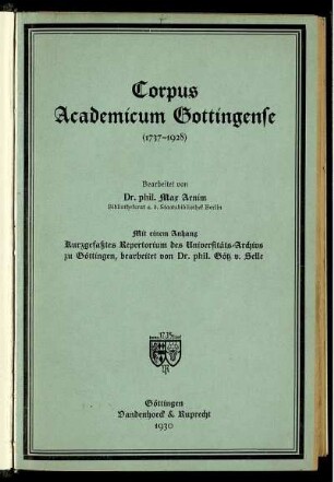 Corpus Academicum Gottingense (1737 - 1928)