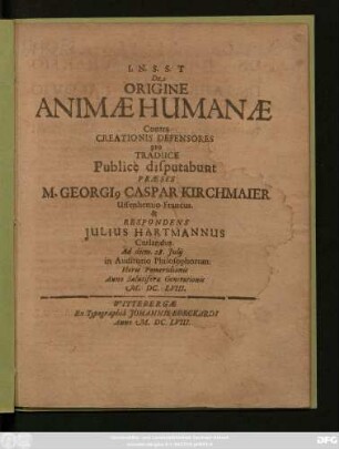 De Origine Animae Humanae : Contra Creationis Defensores pro Traduce
