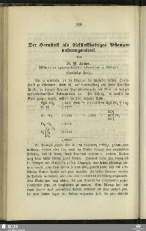 Der Harnstoff als stickstoffhaltiges Pflazennahrungsmittel