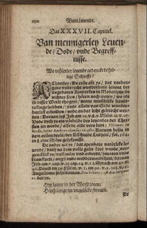 Dat XXXVII. Capittel. Van mennigerley Levende, Dode, unde Begreffnisse.