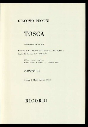 Tosca : Melodramma in tre atti