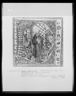 Fragment aus einem Missale, Initiale D mit dem Heiligem Andreas