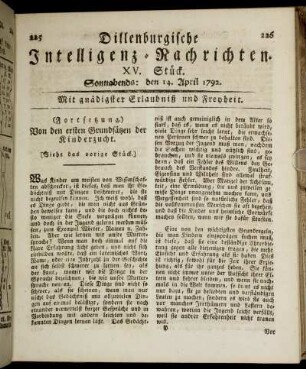 XV. Stück. Sonnabends: den 14. April 1792.