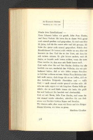 An Karoline Herder Wandsbeck, den 1. Februar 1804