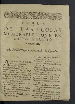 Tabla de las cosas memorables, que en esta Istoria de la China se contenen.
