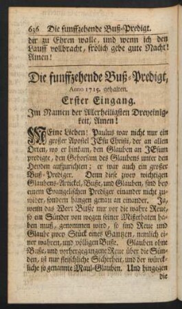 Die funffzehende Buß-Predigt, Anno 1715. gehalten.