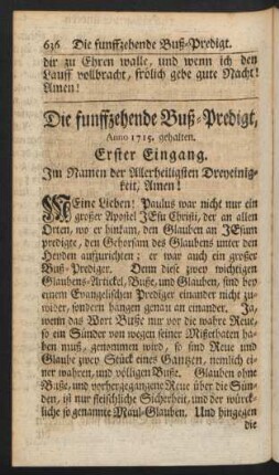 Die funffzehende Buß-Predigt, Anno 1715. gehalten.
